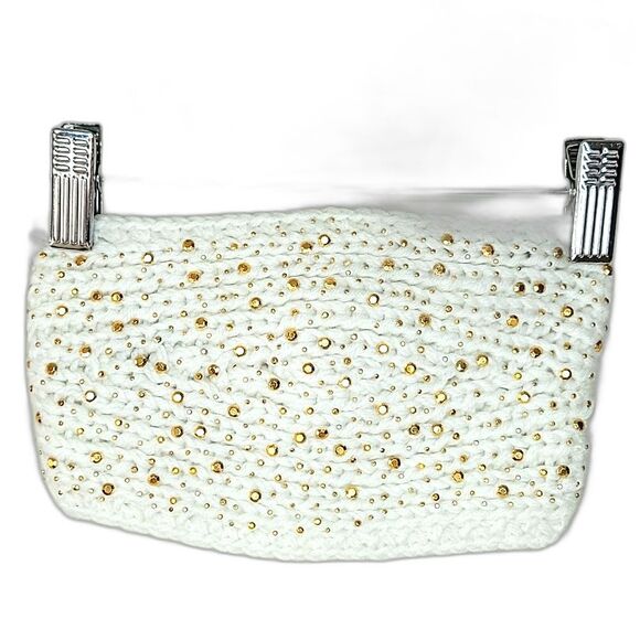 DAVID & YOUNG NWT White Gold Hand Knit Headband Ear Warmer OS Buttons Snow Cold - Picture 11 of 11